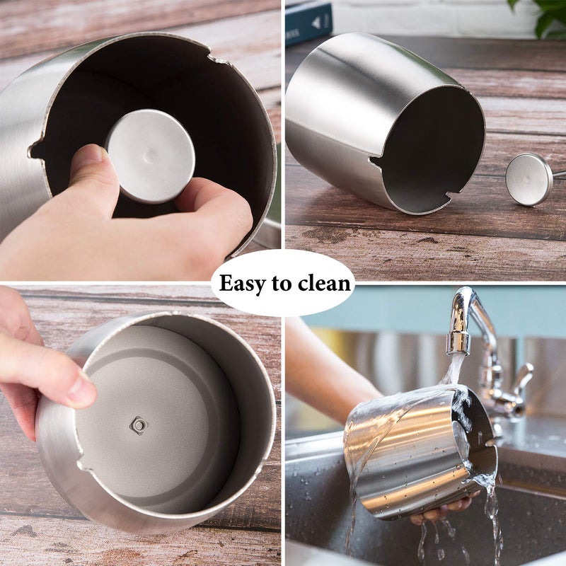 Yangbaga XL Ashtray with Lid for Cigarettesï¼ŒWindproof/Rainproof Stainless Steel Smokeless Odorless Ash tray for Home Unbreakable Modern Ashtray for Indoor or Outdoor Use,Silver (X-Large) - Image 5